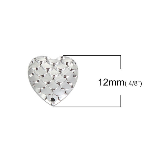 Imagen de Resina Sirena/Escama Dome Seals Cabochon Corazón Plata Diámetro: 12mm x 12mm, 100 Unidades