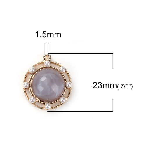 Bild von Zinklegierung & Acryl Königlicher Stil Charms Rund Vergoldet Grau Imitat Perle 23mm x 20mm, 5 Stück