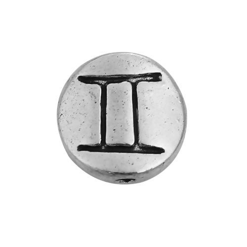 Immagine di Lega di Zinco Separatori Perline Tondo Argento Antico Costellazione Gemelli Scolpisce Circa 10mm Dia, Foro:Circa 1.3mm, 50 Pz