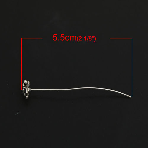 Bild von Zinklegierung Kettelstifte Antiksilber Rose 5.5cm lang, 0.7mm (21 gauge) , 20 Stück