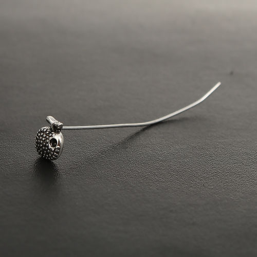 Picture of Zinc Based Alloy Ball Head Pins Antique Silver Color Apple Fruit (Can Hold ss6 Pointed Back Rhinestone) 5.5cm(2 1/8") long, 0.7mm (21 gauge), 20 PCs