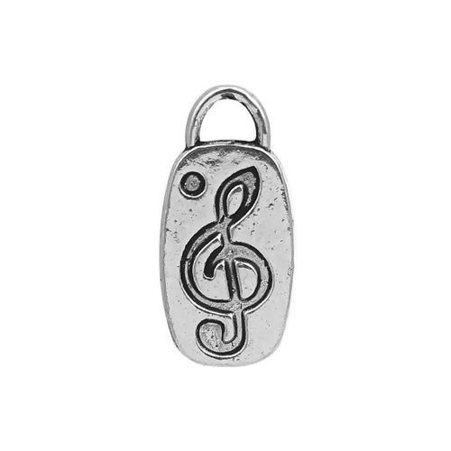 Imagen de Zamak Colgantes Charms Óvalo Plata Antigua Nota Musical " Cantar " 21mm x 10mm, 50 Unidades