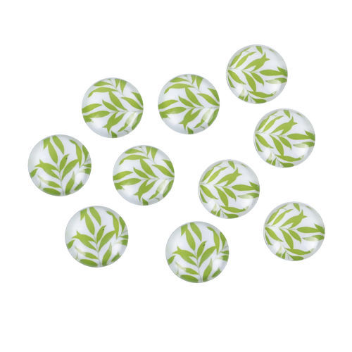 Picture of Glass Dome Seals Cabochon Round Flatback White Leaf Pattern 12mm( 4/8") Dia, 50 PCs