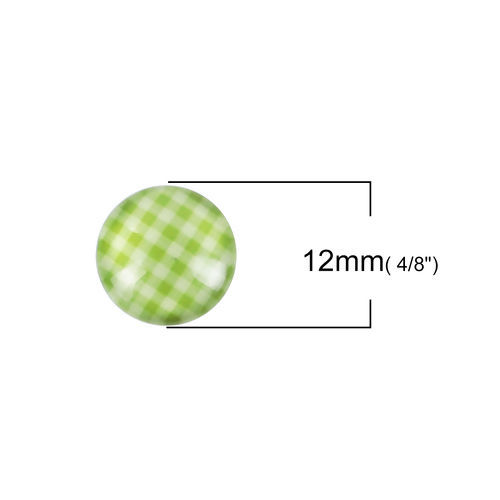 Picture of Glass Dome Seals Cabochon Round Flatback Green Grid Checker Pattern 12mm( 4/8") Dia, 50 PCs