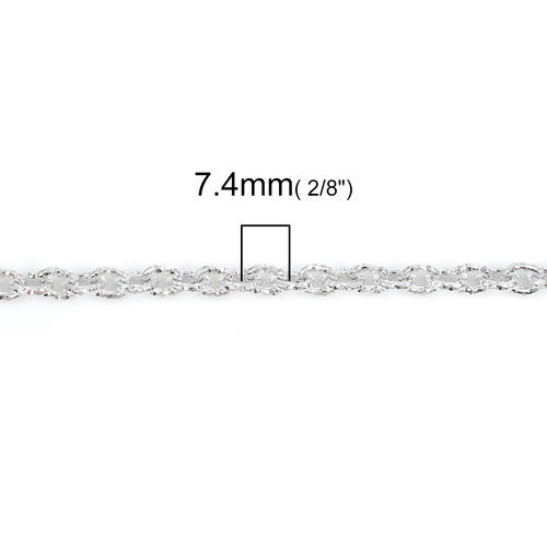 Picture of Aluminum Open Textured Link Cable Chain Findings Silver Plated 7.4x6mm( 2/8" x 2/8"), 5 M