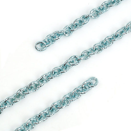 Picture of Aluminum Open Textured Link Cable Chain Findings Light Blue 7x6mm( 2/8" x 2/8"), 5 M