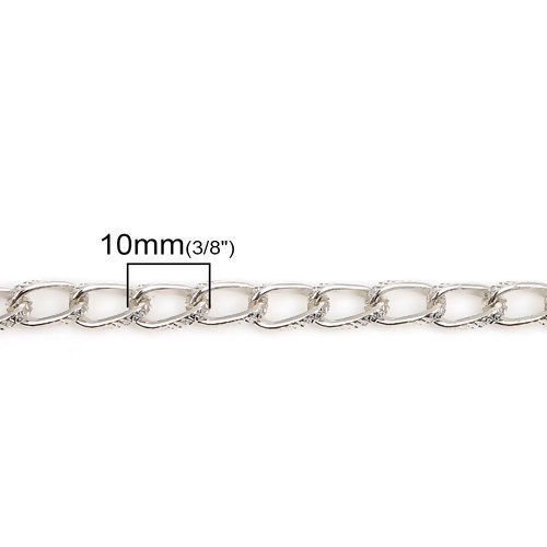 Picture of Aluminum Open Twisted Link Curb Chain Findings Silver Tone 10x5.5mm( 3/8" x 2/8"), 5 M