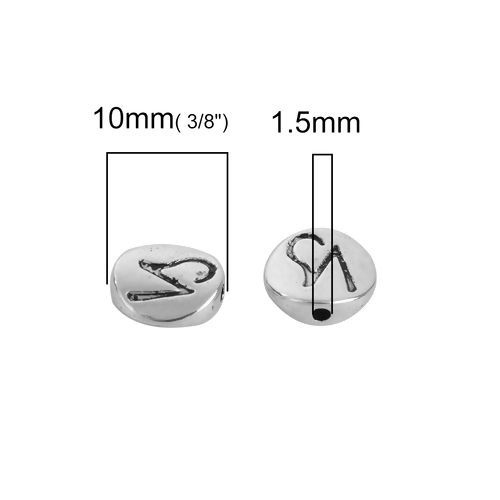 Immagine di Lega di Zinco Separatori Perline Tondo Argento Antico Costellazione Capricorno Scolpisce Circa 10mm Dia, Foro:Circa 1.5mm, 50 Pz