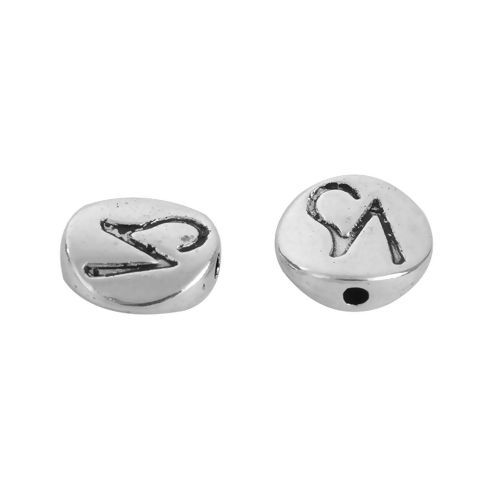 Immagine di Lega di Zinco Separatori Perline Tondo Argento Antico Costellazione Capricorno Scolpisce Circa 10mm Dia, Foro:Circa 1.5mm, 50 Pz