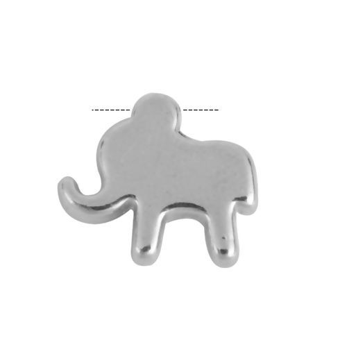 Picture of Zinc Based Alloy Spacer Beads Elephant Animal Silver Tone 12mm x 11mm, Hole: Approx 1.1mm, 100 PCs