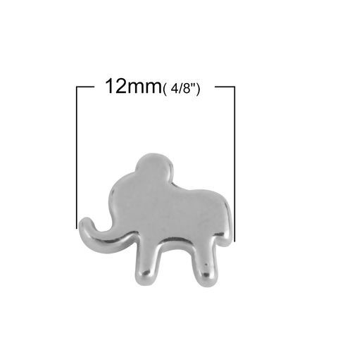 Picture of Zinc Based Alloy Spacer Beads Elephant Animal Silver Tone 12mm x 11mm, Hole: Approx 1.1mm, 100 PCs