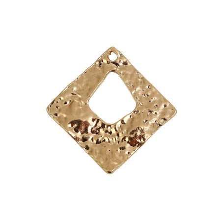 Image de Pendentifs Martelage en Alliage de Zinc Losange Doré 31mm x 31mm, 10 Pcs