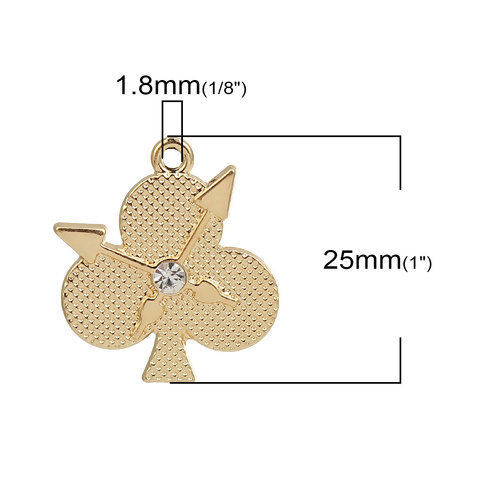 Bild von Zinklegierung Poker/Papierkarte/Spielkarte Charms Pflaumenblüte Vergoldet Transparent Strass 25mm x 23mm, 10 Stück