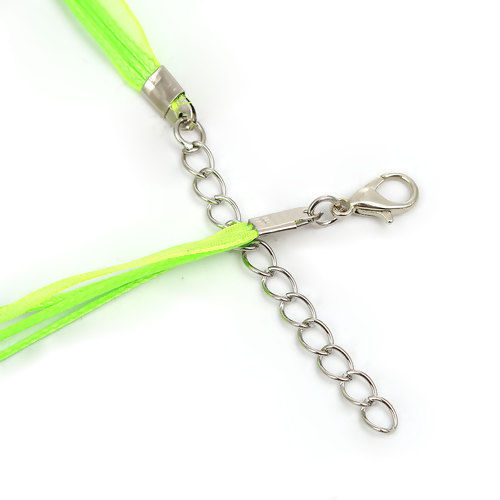 Image de Colliers en Organza & Corde de Cire Couleur Vert Fluorescent, 45cm Long, 5 Pièces