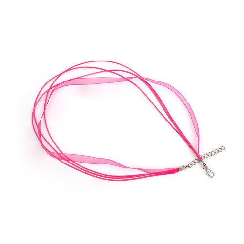 Image de Colliers en Organza & Corde de Cire Couleur Fuchsia, 45cm Long, 5 Pièces