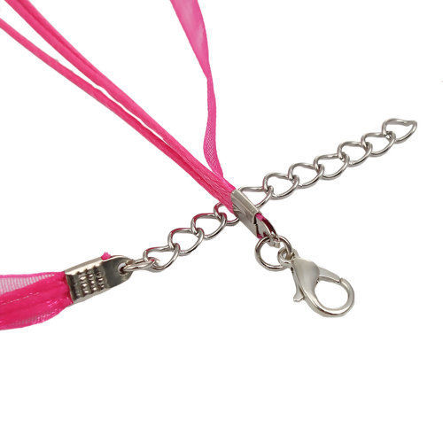 Image de Colliers en Organza & Corde de Cire Couleur Fuchsia, 45cm Long, 5 Pièces