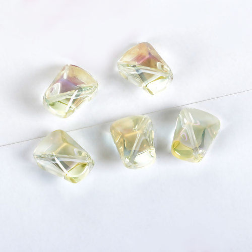 Picture of Glass AB Rainbow Color Aurora Borealis Beads Polygon Pale Yellow Transparent About 16mm x 10mm, Hole: Approx 1.2mm, 20 PCs