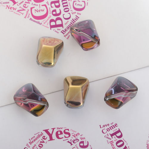 Bild von Glas AB Regenbogenfarbe Nordlicht Perlen Polygon Golden & Fuchsie Mixefarbe ca. 16mm x 10mm, Loch: 1.2mm, 20 Stück
