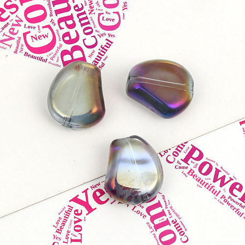Picture of Glass AB Rainbow Color Aurora Borealis Beads Hyacinth Bean Purple Transparent About 15mm x 13mm, Hole: Approx 1.1mm, 20 PCs