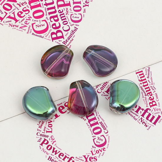 Picture of Glass AB Rainbow Color Aurora Borealis Beads Hyacinth Bean Ink Blue Transparent About 15mm x 13mm, Hole: Approx 1.1mm, 20 PCs