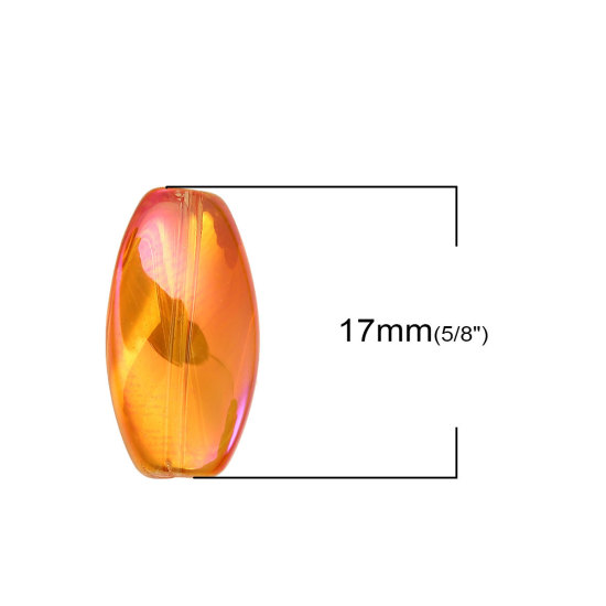 Image de Perles AB Couleur Irisation Aurores Boréales en Verre Courbé Orange & Fuchsia Deux Couleurs Ovale Transparent 17mm x 9mm, Trou: 1.1mm, 20 Pcs