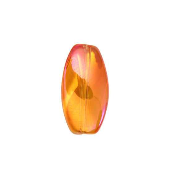 Image de Perles AB Couleur Irisation Aurores Boréales en Verre Courbé Orange & Fuchsia Deux Couleurs Ovale Transparent 17mm x 9mm, Trou: 1.1mm, 20 Pcs