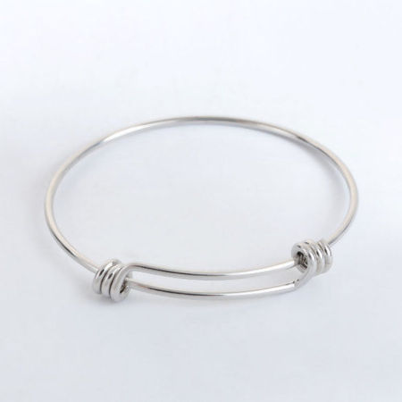 Stainless Steel Bangles Bracelets Round Silver Tone Expandable 21cm(8 2/8") long - 19cm(7 4/8") long, 1 Piece