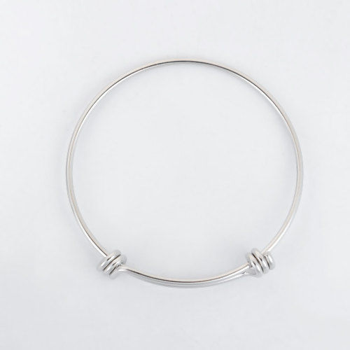 Picture of Stainless Steel Bangles Bracelets Round Silver Tone Expandable 21cm(8 2/8") long - 19cm(7 4/8") long, 1 Piece