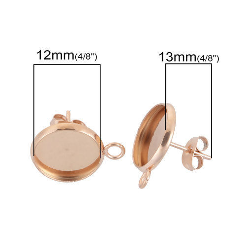 304 ステンレス鋼 イヤリング 円形 ローズゴールド ループ付き ( 台座付 12mm に適応) 18mm x 14mm、 ワイヤーサイズ: （20号）、 10 個” の画像