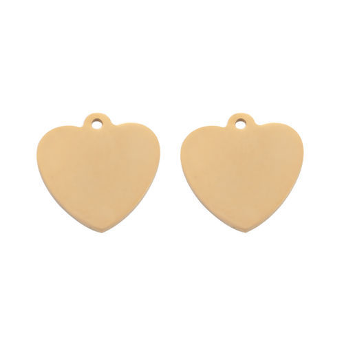 Picture of 3 PCs Stainless Steel Blank Stamping Tags Charms Heart Gold Plated Double-sided Polishing 20mm x 20mm