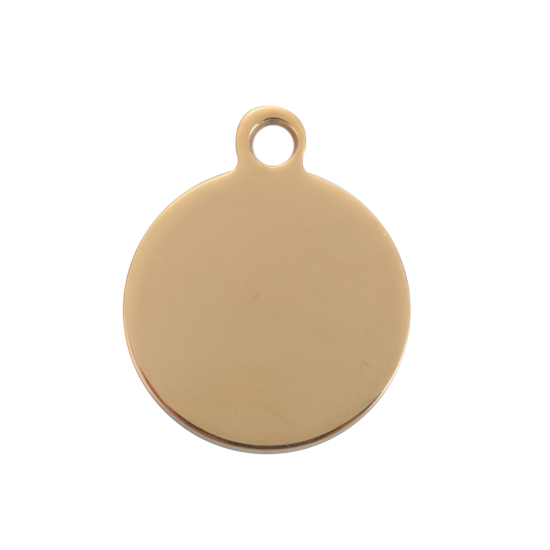 Picture of Stainless Steel Blank Stamping Tags Charms Round Gold Plated Double-sided Polishing 24mm x 20mm, 3 PCs