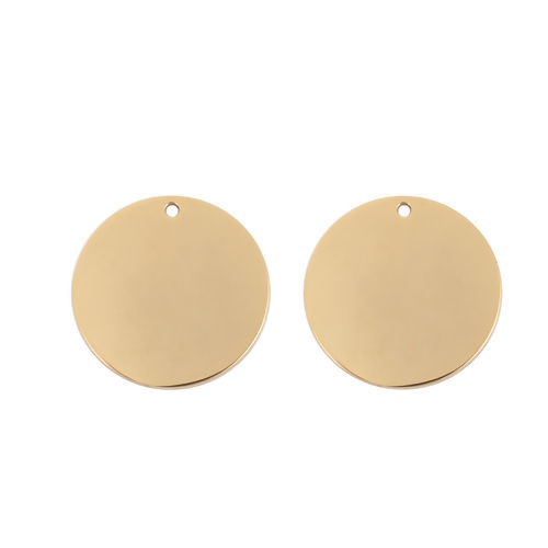 Picture of 3 PCs Stainless Steel Blank Stamping Tags Pendants Round Gold Plated Double-sided Polishing 30mm Dia.