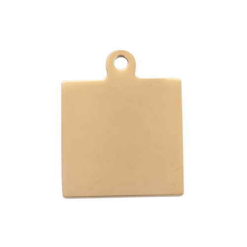 Picture of 3 PCs Stainless Steel Blank Stamping Tags Charms Square Gold Plated Double-sided Polishing 25mm x 20mm