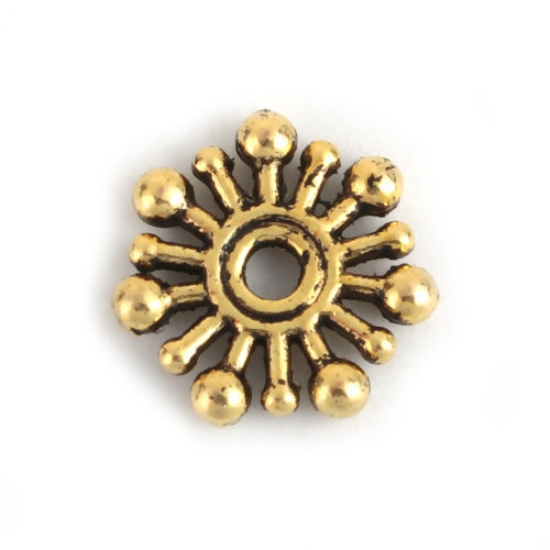Picture of Zinc Based Alloy Spacer Beads Christmas Snowflake Gold Tone Antique Gold 10mm x 10mm, Hole: Approx 1.2mm, 200 PCs