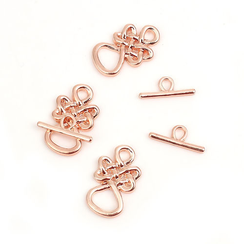 Picture of Zinc Based Alloy Toggle Clasps Celtic Knot Rose Gold 23mm x 14mm 18mm x 7mm, 2 Sets