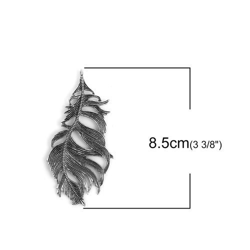 Bild von Zinklegierung Anhänger Feder Antiksilber 85mm x 41mm, 5 Stück