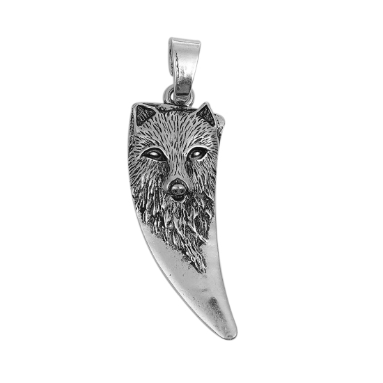 Picture of Zinc Based Alloy Pendants Wolf Antique Silver Color 74mm(2 7/8") x 23mm( 7/8"), 3 PCs