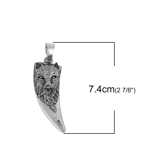 Picture of Zinc Based Alloy Pendants Wolf Antique Silver Color 74mm(2 7/8") x 23mm( 7/8"), 3 PCs