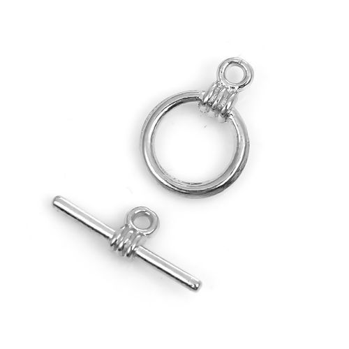 Picture of Zinc Based Alloy Toggle Clasps Circle Ring Silver Tone 17mm x 6mm 15mm x11mm, 50 Sets