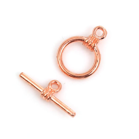 Picture of Zinc Based Alloy Toggle Clasps Circle Ring Rose Gold 17mm x 6mm 15mm x 11mm, 50 Sets