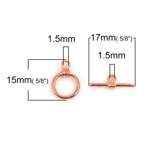 Picture of Zinc Based Alloy Toggle Clasps Circle Ring Rose Gold 17mm x 6mm 15mm x 11mm, 50 Sets