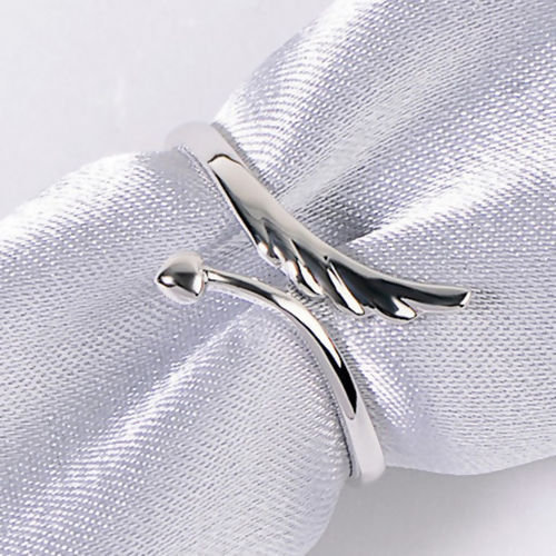 Bild von Messing Offen Verstellbar Ring Silberfarbe Flügel 16.5mm（US Größe:6), 1 Stück                                                                                                                                                                                 