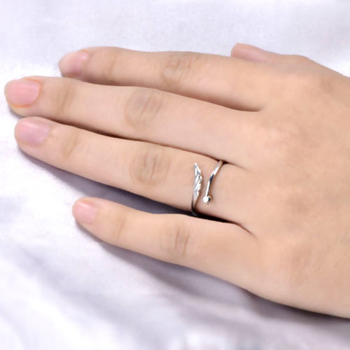 Bild von Messing Offen Verstellbar Ring Silberfarbe Flügel 16.5mm（US Größe:6), 1 Stück                                                                                                                                                                                 