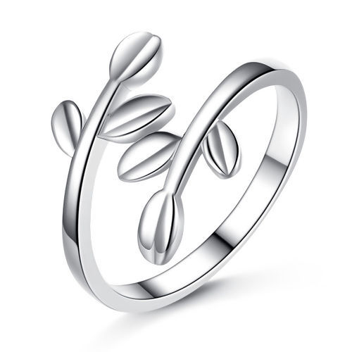 Bild von Messing Offen Verstellbar Ring Silberfarbe Blätter 16.9mm（US Größe:6.5), 1 Stück                                                                                                                                                                              
