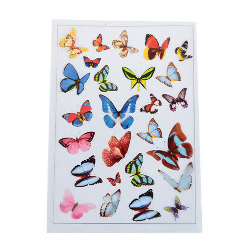 Picture of Resin & PVC DIY Scrapbook Deco Stickers For Resin Craft Rectangle Multicolor Butterfly 15cm(5 7/8") x 10.5cm(4 1/8"), 2 Sheets