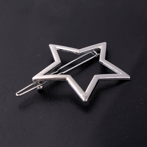 Bild von Haarklammer Pentagramm Stern Silberfarbe 59mm x 46mm, 2 Stück