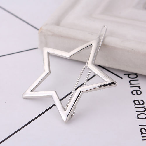 Bild von Haarklammer Pentagramm Stern Silberfarbe 59mm x 46mm, 2 Stück