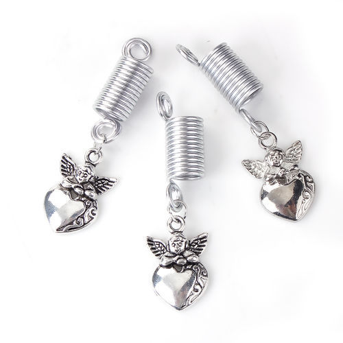 Bild von Zinklegierung Flechtfrisur Perlen Für Dreadlocks Engel Antiksilber 58mm x 16mm, 10 Stück