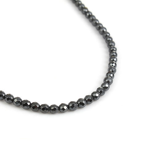 Bild von (Klasse A) Hämatit Perlen Rund Schwarz ca. 6mm D., Loch:ca. 1mm, 40.5cm lang, 1 Strang (ca. 71 Stück/Strang)