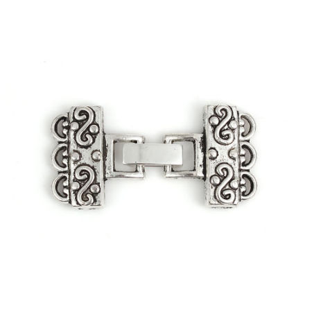 Zinc Based Alloy Hook Clasps Rectangle Antique Silver Color 46mm x 23mm, 5 Sets
